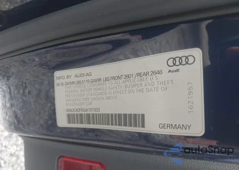 2018 Audi S5 3.0T Premium Plus from USA, damaged, VIN WAUC4CF56JA101333